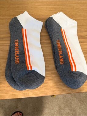 Timberland White & Gray Low-Cut Socks with Orange Stripe